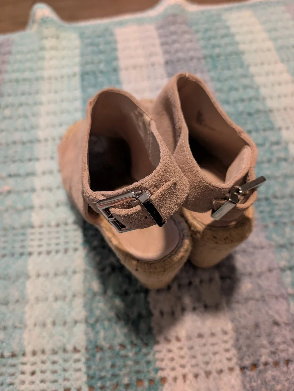 Kenneth Cole Olivia Taupe Espadrille Wedge Sandals with Ankle Strap Size 8